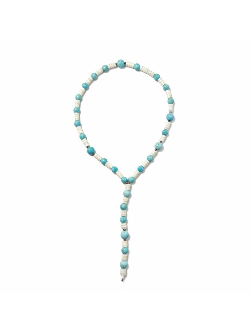 Coastal Caribbean Larimar & MOP White Shell Heishi Lariat Necklace 20 - 22" - Picture 3 of 9